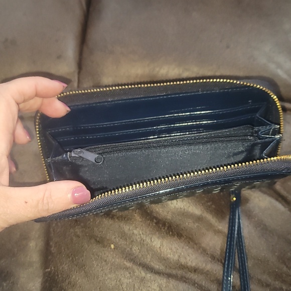 Designer style Fashion wallet woven clutch wristlet navy gold - Picture 3 of 4